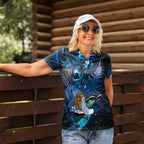 Aotearoa Matariki Women Polo Shirt Maori Tribal with Silver Fern and Tui Bird Galaxy Style - Aussie Hoodie