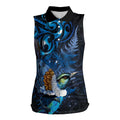 Aotearoa Matariki Women Sleeveless Polo Shirt Maori Tribal with Silver Fern and Tui Bird Galaxy Style - Aussie Hoodie