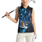 Aotearoa Matariki Women Sleeveless Polo Shirt Maori Tribal with Silver Fern and Tui Bird Galaxy Style - Aussie Hoodie