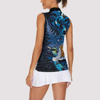 Aotearoa Matariki Women Sleeveless Polo Shirt Maori Tribal with Silver Fern and Tui Bird Galaxy Style - Aussie Hoodie