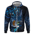 Aotearoa Matariki Zip Hoodie Maori Tribal with Silver Fern and Tui Bird Galaxy Style - Aussie Hoodie