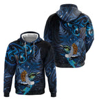 Aotearoa Matariki Zip Hoodie Maori Tribal with Silver Fern and Tui Bird Galaxy Style - Aussie Hoodie