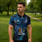 Aotearoa Matariki Zipper Polo Shirt Maori Tribal with Silver Fern and Tui Bird Galaxy Style - Aussie Hoodie