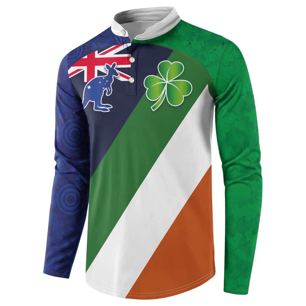 Custom Ireland and Australia Button Sweatshirt Shamrocks and Aboriginal Art