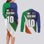Custom Ireland and Australia Couples Matching Long Sleeve Bodycon Dress and Long Sleeve Button Shirt Shamrocks and Aboriginal Art