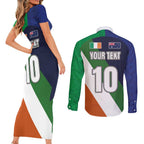 Custom Ireland and Australia Couples Matching Short Sleeve Bodycon Dress and Long Sleeve Button Shirt Shamrocks and Aboriginal Art