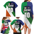 Custom Ireland and Australia Family Matching Long Sleeve Bodycon Dress and Hawaiian Shirt Shamrocks and Aboriginal Art