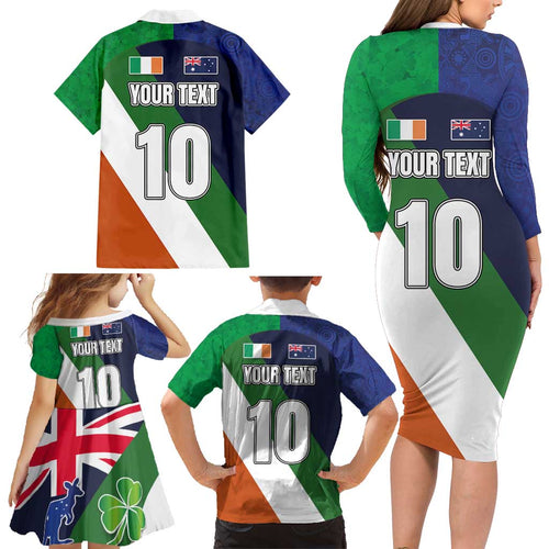 Custom Ireland and Australia Family Matching Long Sleeve Bodycon Dress and Hawaiian Shirt Shamrocks and Aboriginal Art