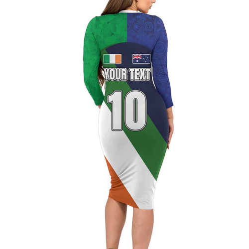 Custom Ireland and Australia Family Matching Long Sleeve Bodycon Dress and Hawaiian Shirt Shamrocks and Aboriginal Art