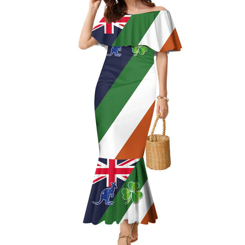 Custom Ireland and Australia Family Matching Mermaid Dress and Hawaiian Shirt Shamrocks and Aboriginal Art