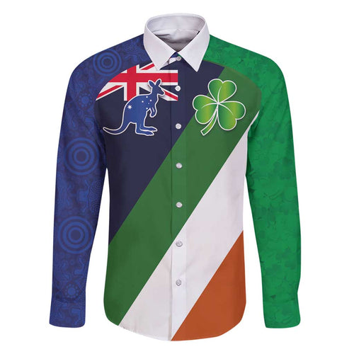 Custom Ireland and Australia Family Matching Off Shoulder Short Dress and Hawaiian Shirt Shamrocks and Aboriginal Art