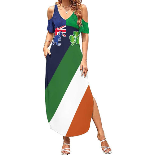 Custom Ireland and Australia Family Matching Summer Maxi Dress and Hawaiian Shirt Shamrocks and Aboriginal Art