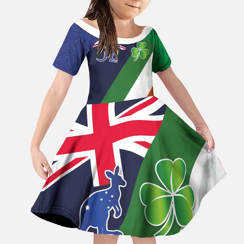 Custom Ireland and Australia Family Matching Tank Maxi Dress and Hawaiian Shirt Shamrocks and Aboriginal Art