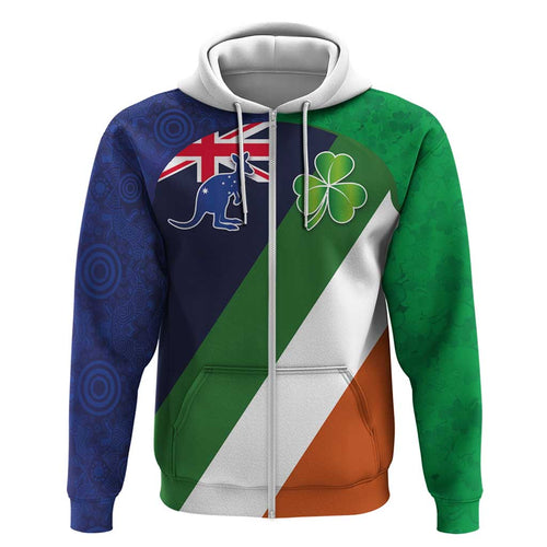 Custom Ireland and Australia Hoodie Shamrocks and Aboriginal Art
