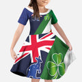 Custom Ireland and Australia Kid Short Sleeve Dress Shamrocks and Aboriginal Art