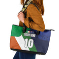 Custom Ireland and Australia Leather Tote Bag Shamrocks and Aboriginal Art