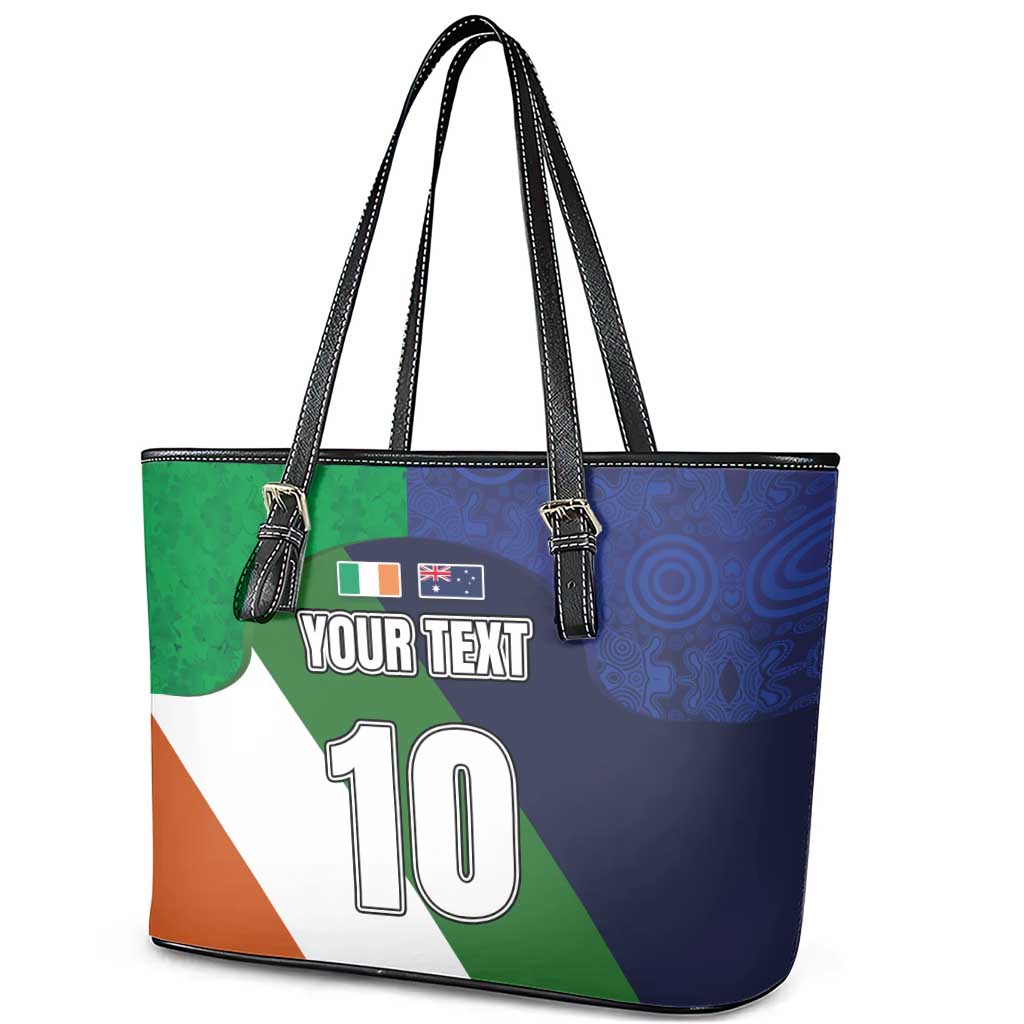 Custom Ireland and Australia Leather Tote Bag Shamrocks and Aboriginal Art