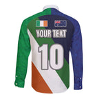 Custom Ireland and Australia Long Sleeve Button Shirt Shamrocks and Aboriginal Art
