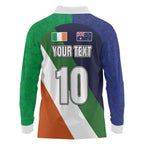 Custom Ireland and Australia Long Sleeve Polo Shirt Shamrocks and Aboriginal Art
