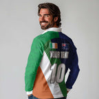 Custom Ireland and Australia Long Sleeve Polo Shirt Shamrocks and Aboriginal Art