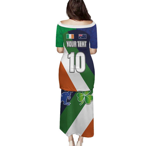 Custom Ireland and Australia Puletasi Shamrocks and Aboriginal Art