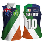 Custom Ireland and Australia Women Sleeveless Polo Shirt Shamrocks and Aboriginal Art