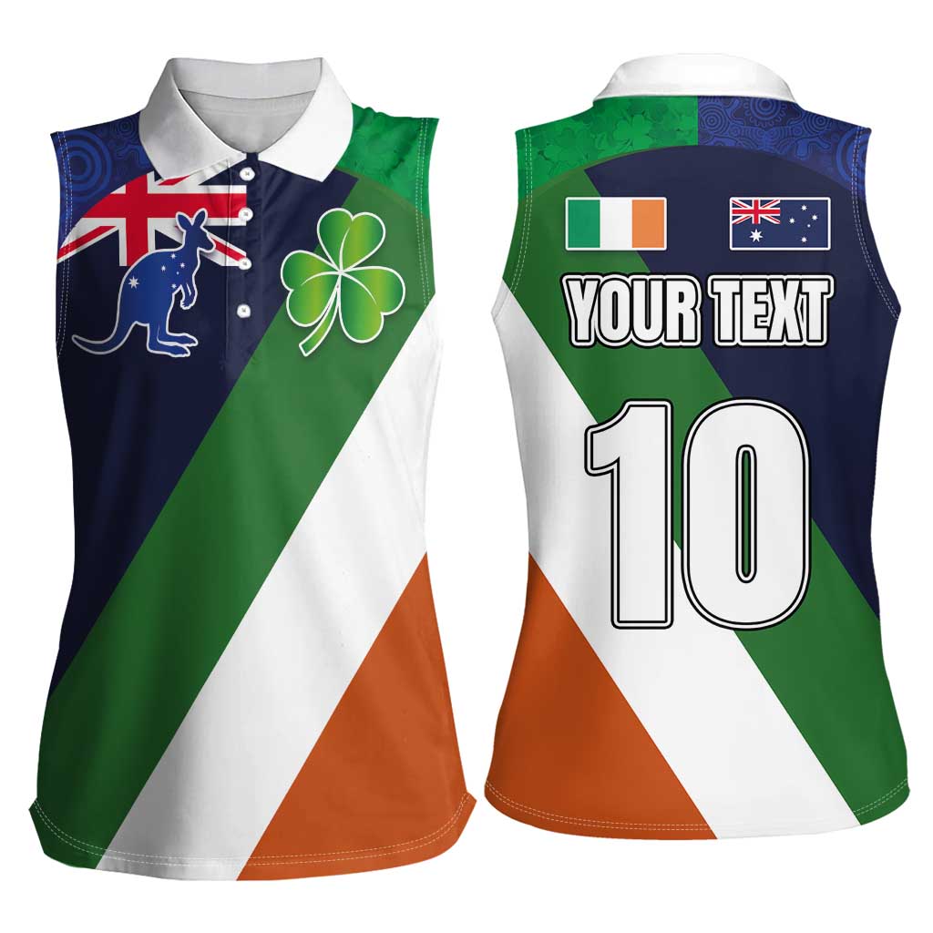 Custom Ireland and Australia Women Sleeveless Polo Shirt Shamrocks and Aboriginal Art