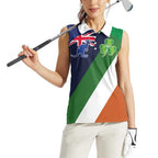 Custom Ireland and Australia Women Sleeveless Polo Shirt Shamrocks and Aboriginal Art
