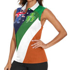 Custom Ireland and Australia Women Sleeveless Polo Shirt Shamrocks and Aboriginal Art
