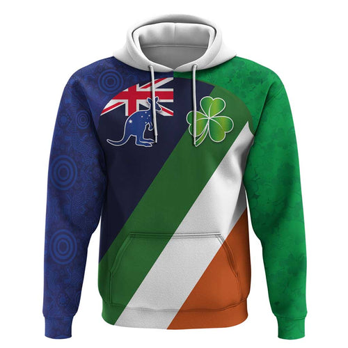 Custom Ireland and Australia Zip Hoodie Shamrocks and Aboriginal Art