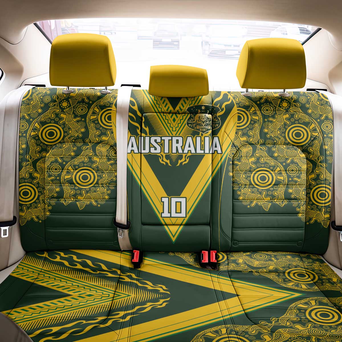 Australia Rugby Custom Back Car Seat Cover Aboriginal Art Sporty Style - Aussie Hoodie