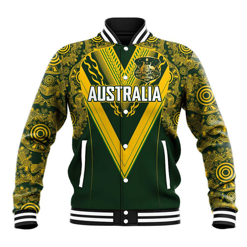 Australia Rugby Custom Baseball Jacket Aboriginal Art Sporty Style - Aussie Hoodie