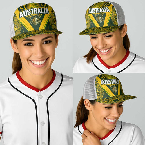 Australia Rugby Baseball Net Cap Aboriginal Art Sporty Style - Aussie Hoodie