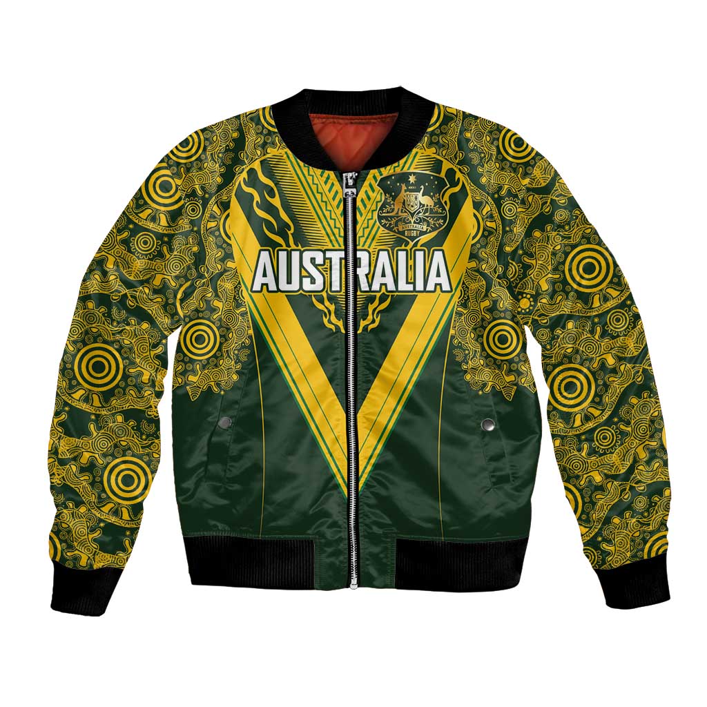Australia Rugby Custom Bomber Jacket Aboriginal Art Sporty Style - Aussie Hoodie