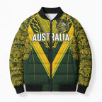 Australia Rugby Custom Bomber Puffer Jacket Aboriginal Art Sporty Style - Aussie Hoodie