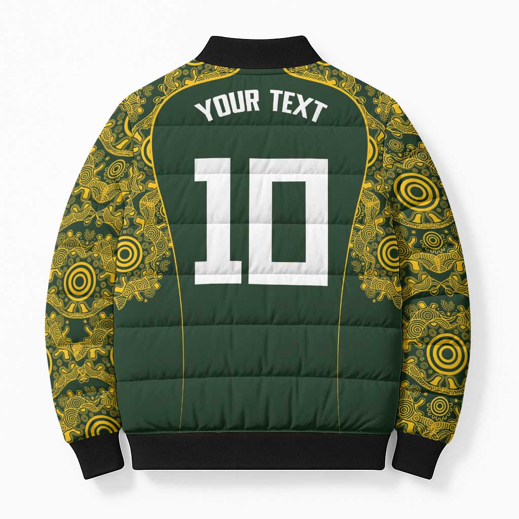 Australia Rugby Custom Bomber Puffer Jacket Aboriginal Art Sporty Style - Aussie Hoodie