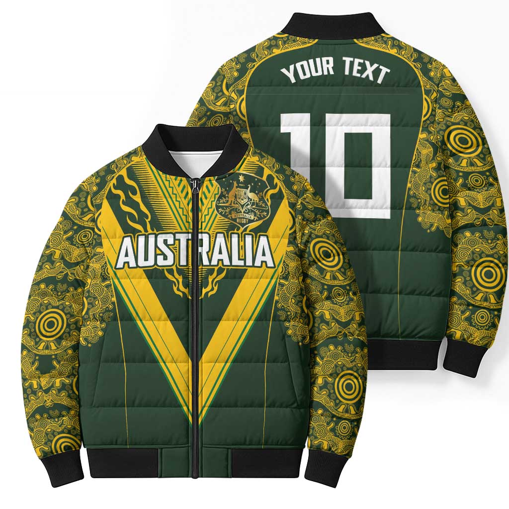 Australia Rugby Custom Bomber Puffer Jacket Aboriginal Art Sporty Style - Aussie Hoodie