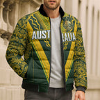 Australia Rugby Custom Bomber Puffer Jacket Aboriginal Art Sporty Style - Aussie Hoodie