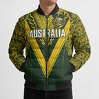 Australia Rugby Custom Bomber Puffer Jacket Aboriginal Art Sporty Style - Aussie Hoodie