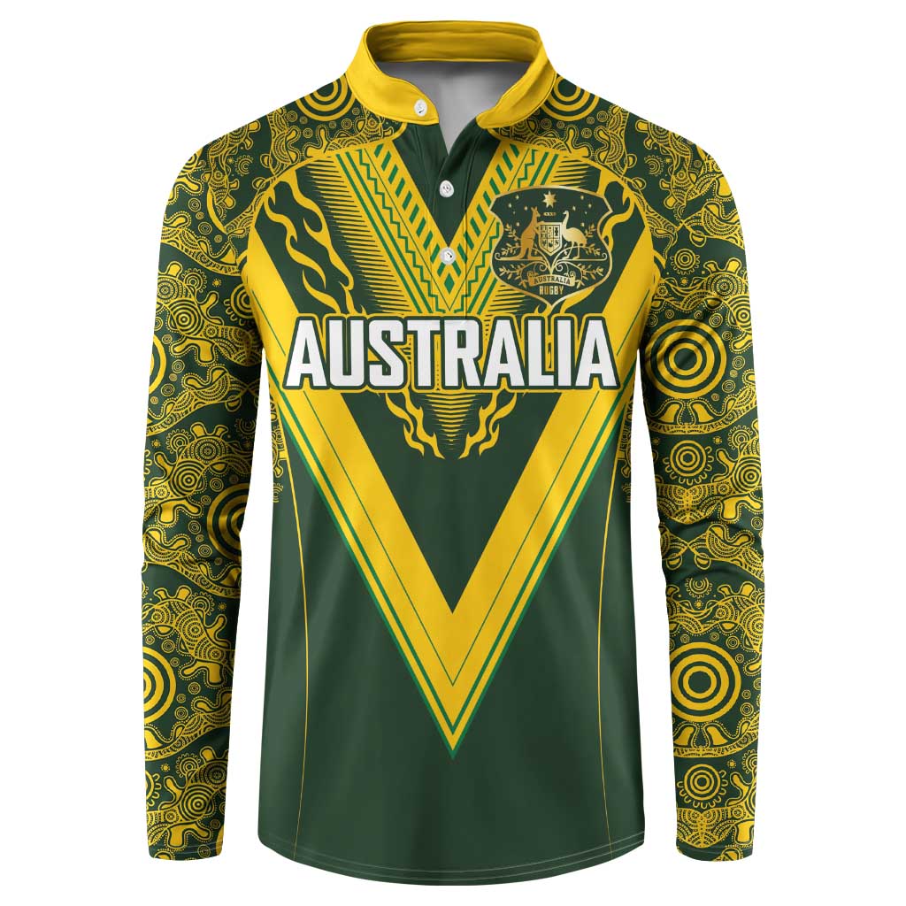 Australia Rugby Custom Button Sweatshirt Aboriginal Art Sporty Style - Aussie Hoodie