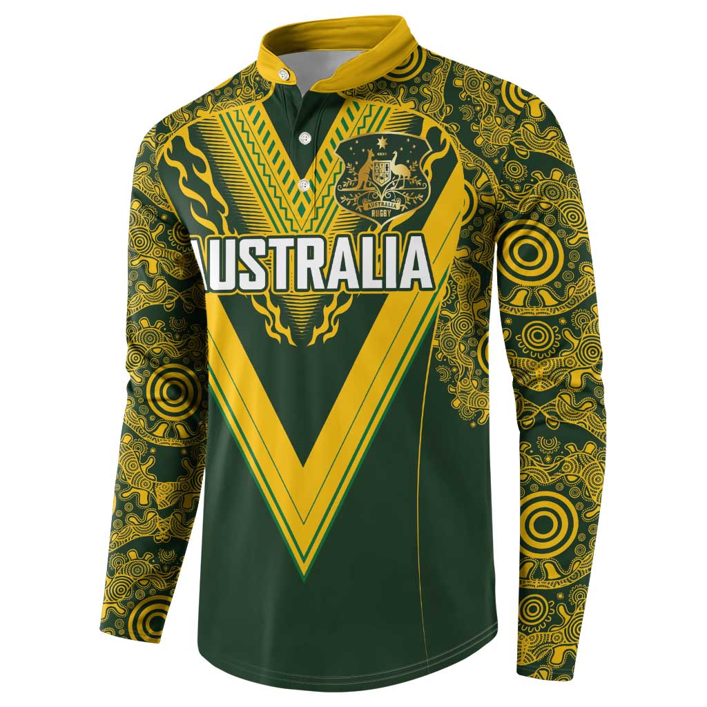 Australia Rugby Custom Button Sweatshirt Aboriginal Art Sporty Style - Aussie Hoodie