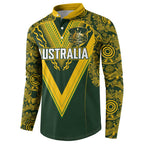 Australia Rugby Custom Button Sweatshirt Aboriginal Art Sporty Style - Aussie Hoodie