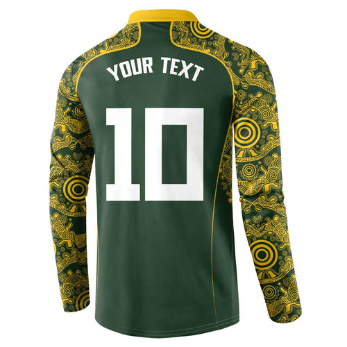 Australia Rugby Custom Button Sweatshirt Aboriginal Art Sporty Style - Aussie Hoodie