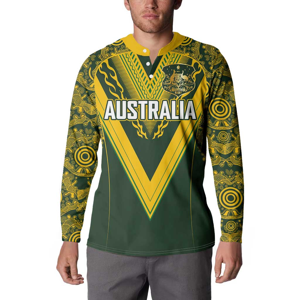 Australia Rugby Custom Button Sweatshirt Aboriginal Art Sporty Style - Aussie Hoodie