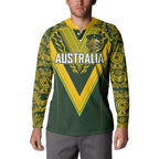 Australia Rugby Custom Button Sweatshirt Aboriginal Art Sporty Style - Aussie Hoodie