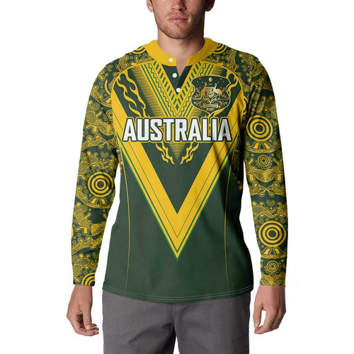 Australia Rugby Custom Button Sweatshirt Aboriginal Art Sporty Style - Aussie Hoodie