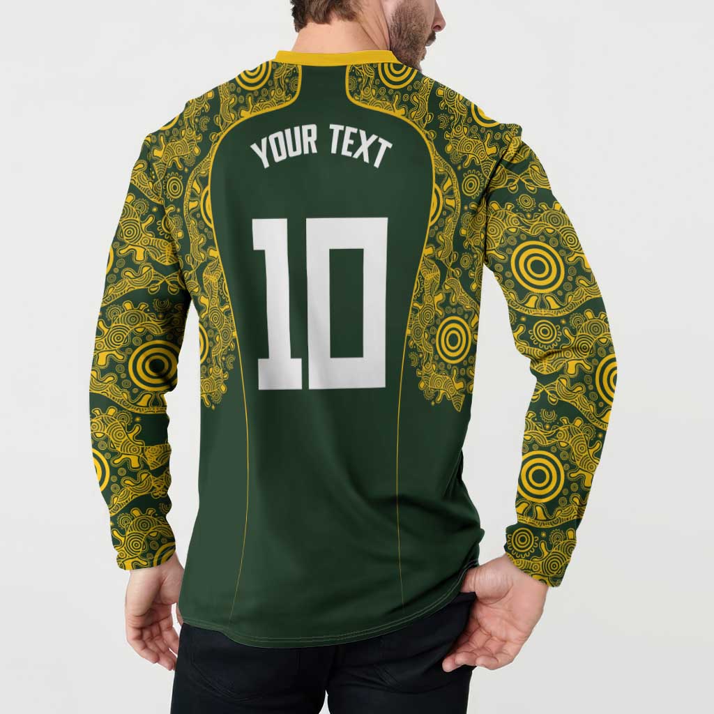 Australia Rugby Custom Button Sweatshirt Aboriginal Art Sporty Style - Aussie Hoodie