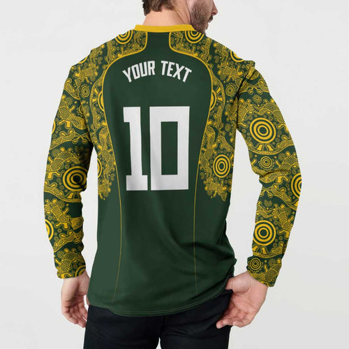 Australia Rugby Custom Button Sweatshirt Aboriginal Art Sporty Style - Aussie Hoodie