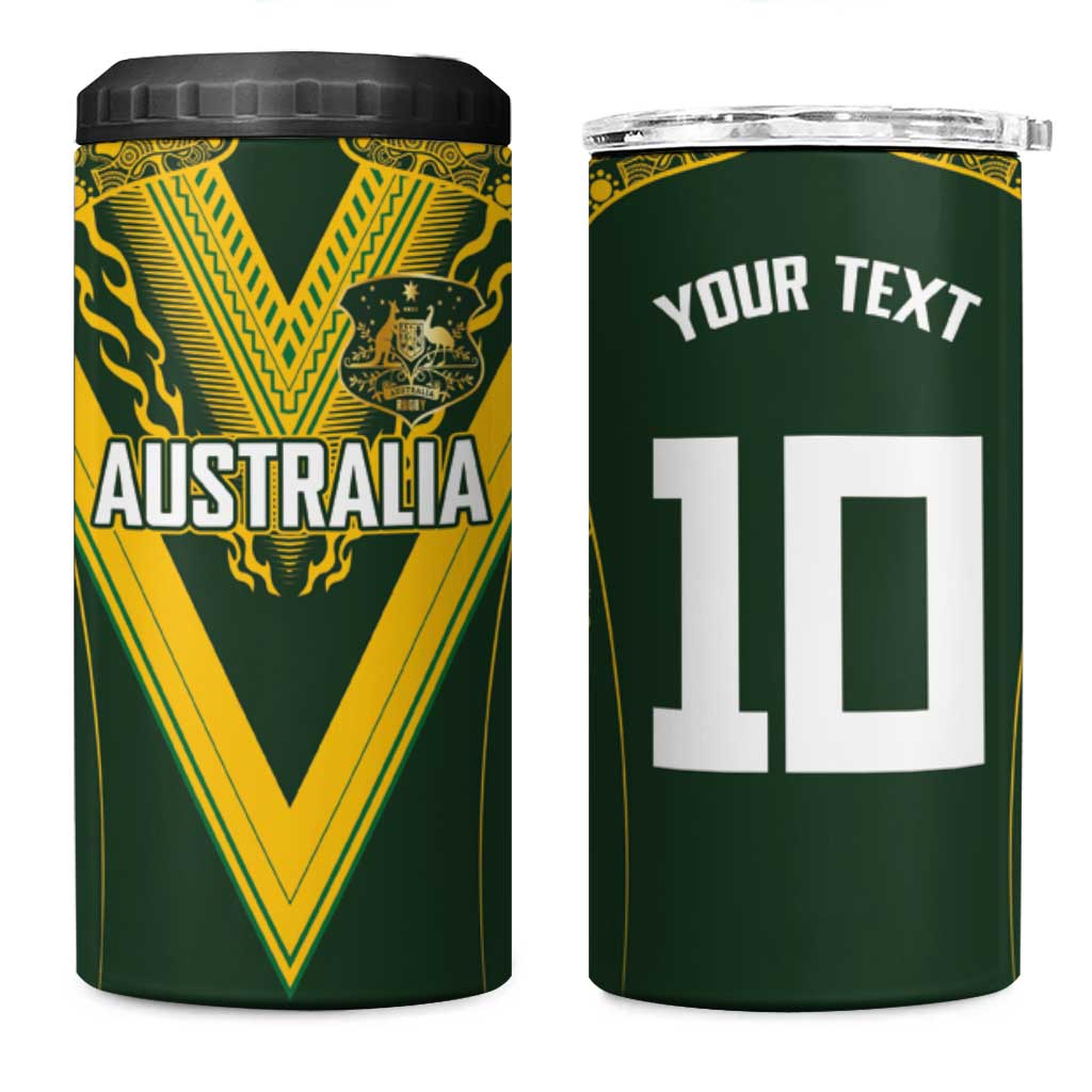 Australia Rugby Custom 4 in 1 Can Cooler Tumbler Aboriginal Art Sporty Style - Aussie Hoodie