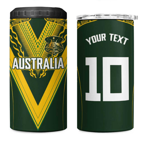 Australia Rugby Custom 4 in 1 Can Cooler Tumbler Aboriginal Art Sporty Style - Aussie Hoodie